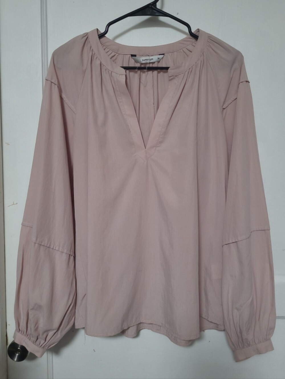 Summum Light Dusty Pink V-Neck Puffy Sleeve Blouse Medium 36